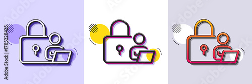 Lock line icon. Halftone dotted pattern. Gradient icon with grain shadow. Security access sign. Online padlock symbol. Line lock icon. Various designs. Vector