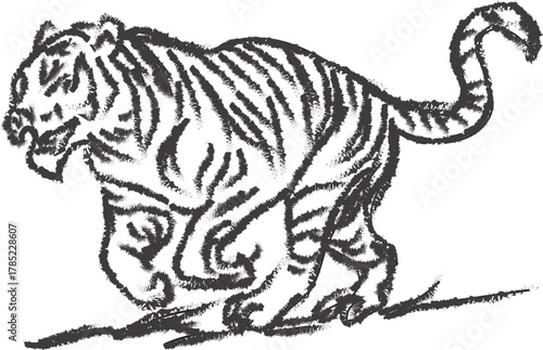 Tiger is fast runs line art vector.