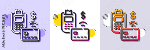 Pos terminal line icon. Halftone dotted pattern. Gradient icon with grain shadow. Credit card sign. Non-cash money pay symbol. Line pos terminal icon. Various designs. Vector