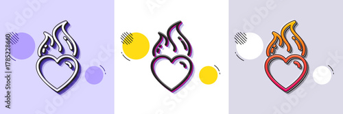 Heart flame line icon. Halftone dotted pattern. Gradient icon with grain shadow. Love fire emotion sign. Valentine day symbol. Line heart flame icon. Various designs. Vector