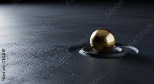 Golden Sphere on Dark Concrete Surface with Spotlight perfect for website banner, presentation background, financial report cover, luxury branding,
