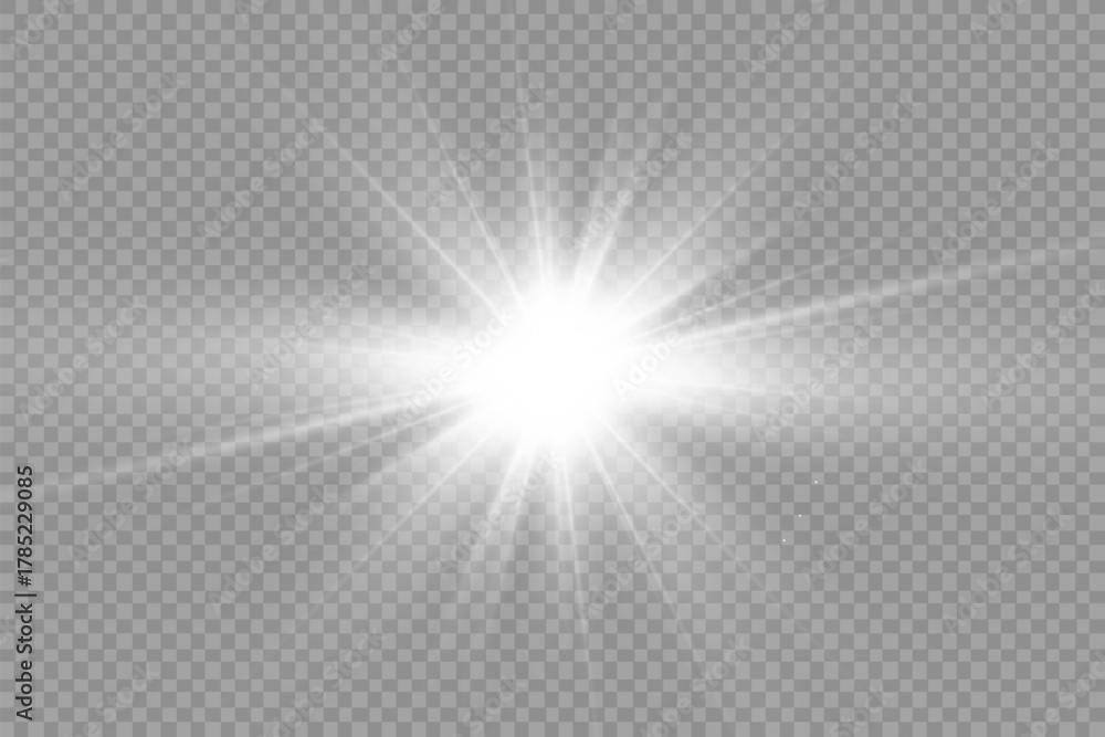 Fototapeta premium Dazzling flash. Bright Star. Magic dust. Brilliant vector. Bright sun. Glare. shining beam. Rash.