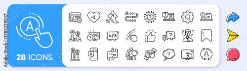 UX line icons. Interest rate, AI generate, Inflation icons. Set of AB testing, Journey path map and Question mark icons. Usability quiz test, Ux Ui and User flow. Vector