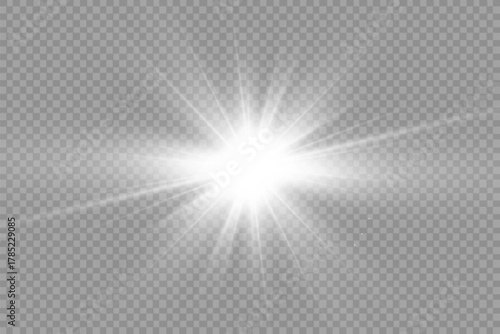 Dazzling flash. Bright Star. Magic dust. Brilliant vector. Bright sun. Glare. shining beam. Rash.