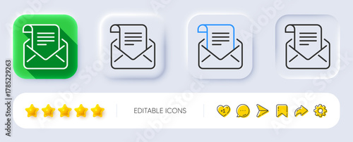 Mail newsletter line icon. Neumorphic, Flat shadow, 3d buttons. Read Message correspondence sign. E-mail symbol. Line mail newsletter icon. Social media icons. Vector