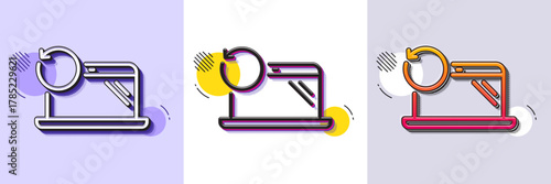 Recovery laptop line icon. Halftone dotted pattern. Gradient icon with grain shadow. Backup data sign. Restore smartphone information symbol. Line recovery laptop icon. Various designs. Vector