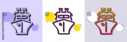 Ship line icon. Halftone dotted pattern. Gradient icon with grain shadow. Watercraft transport sign. Shipping symbol. Line ship icon. Various designs. Vector