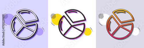 Pie chart line icon. Halftone dotted pattern. Gradient icon with grain shadow. Presentation graph sign. Market analytics symbol. Line pie chart icon. Various designs. Vector