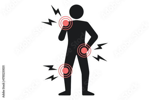 Silhouette of a person experiencing pain in shoulder hip and knee joints