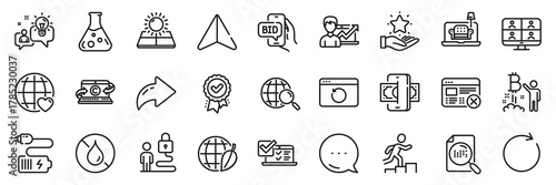 Phishing, Reject web and Search file line icons pack. Share, Message, Paper plane icons. Online survey, Idea, Loyalty program web icon. Vector
