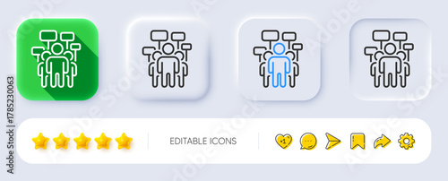Voting campaign line icon. Neumorphic, Flat shadow, 3d buttons. People rally with signs. Public election symbol. Line voting campaign icon. Social media icons. Vector