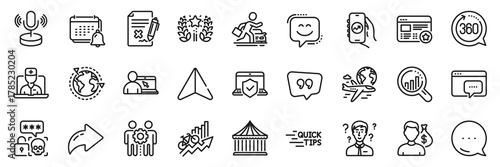 Quote bubble, Seo analysis and Salary line icons pack. Share, Message, Paper plane icons. International flight, Employees teamwork, Support consultant web icon. Vector