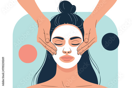 Illustration of a woman receiving a facial treatment with hands on her face