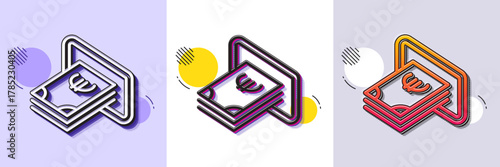 Cash money line icon. Halftone dotted pattern. Gradient icon with grain shadow. Banking currency sign. Euro or EUR symbol. Line cash icon. Various designs. Vector