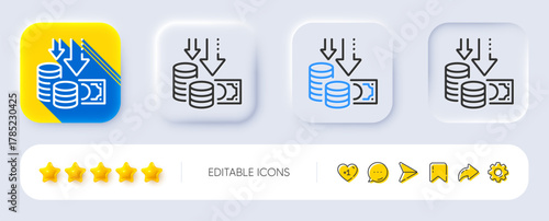 Deflation line icon. Neumorphic, Flat shadow, 3d buttons. Price reduction sign. Reduce rate symbol. Line deflation icon. Social media icons. Vector