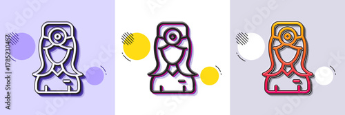 Oculist doctor line icon. Halftone dotted pattern. Gradient icon with grain shadow. Health eye sign. Optometry clinic symbol. Line oculist doctor icon. Various designs. Vector