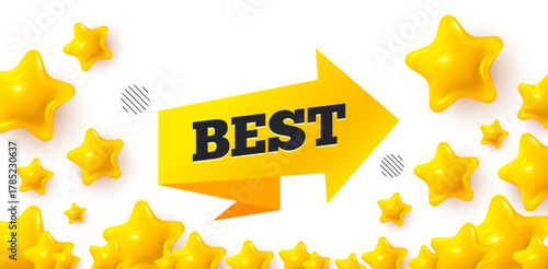 Best tag winner banner with 3d stars. Golden stars banner. Best sticker. Special offer banner. Arrow tag icon. Review rate background. Vector