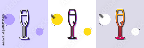 Champagne glass line icon. Halftone dotted pattern. Gradient icon with grain shadow. Wine glass sign. Line champagne glass icon. Various designs. Vector
