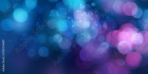 Abstract Blue and Purple Bokeh Lights Background with Gradient Effect