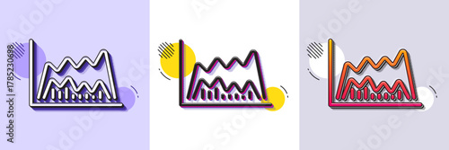 Investment chart line icon. Halftone dotted pattern. Gradient icon with grain shadow. Economic graph sign. Stock exchange symbol. Business finance. Line trade chart icon. Various designs. Vector
