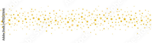 Gold stars vector background, sparkling Christmas confetti border, falling sparkles isolated on white. Shining flying stars glitter backdrop,