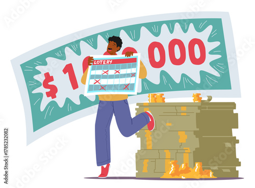 Joyful man lottery winner celebrating sudden financial spontaneous wealth and money prize win