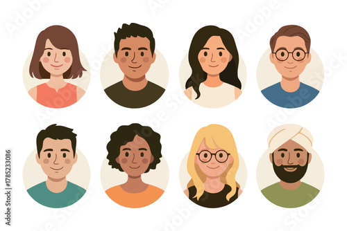 A collection of diverse cartoon profile pictures represents individuals from different backgrounds.