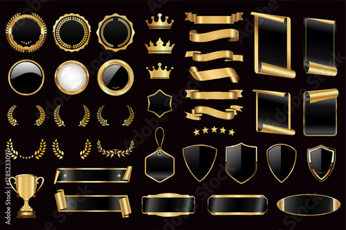 Premium Quality label and emblem sticker Brown black and Gold badges and icons Number 1 and laurel wreath for the Best product