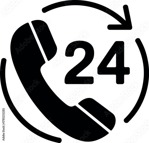A 24-hour customer service hotline icon symbolizes constant availability for assistance.