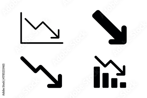 Illustrations of downward trending graphs and arrows signifying loss.