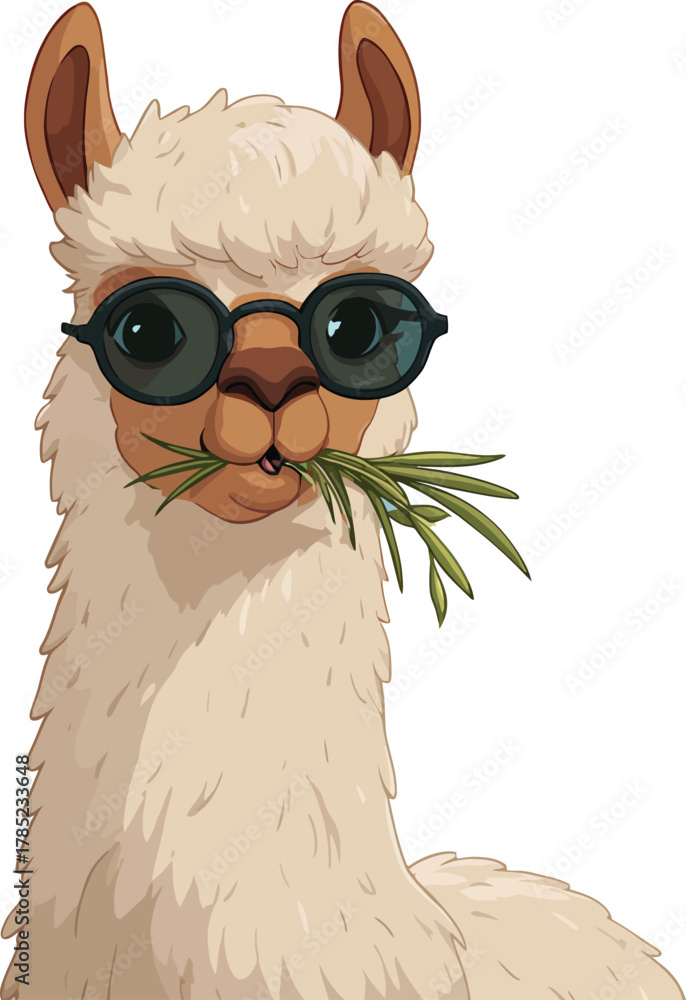 Obraz premium Cool llamas wearing sunglasses eating grass in funny summer pose