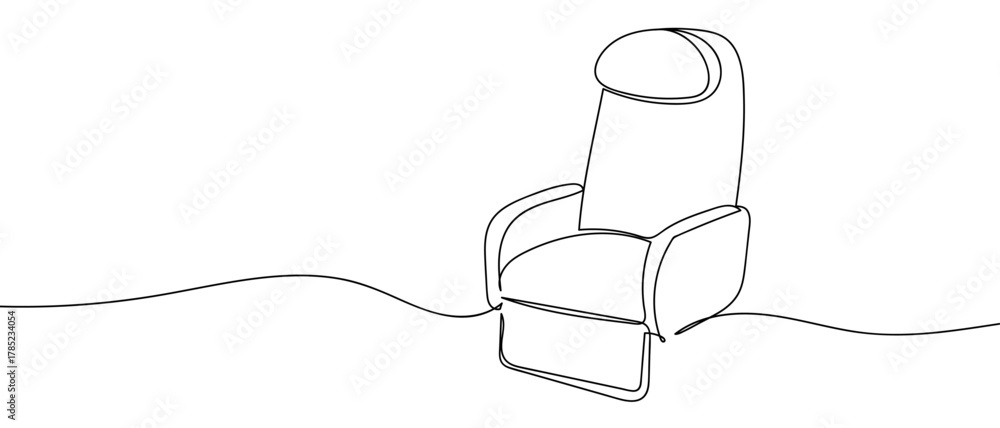 Obraz premium Airplane seat, continuous line Dynamic single line draw design vector illustration graphic Editable stroke. 