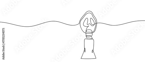 Emergency oxygen mask on airplane, continuous line Dynamic single line draw design vector illustration graphic Editable stroke. 