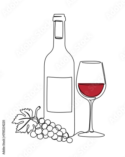 a bottle of wine stands next to a filled glass with grapes nearby creating an elegant scene high quality