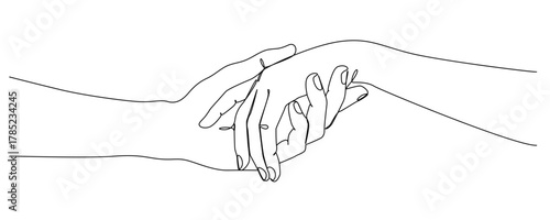 a simple line drawing illustrates two hands gently clasping each other in a gesture of unity and support