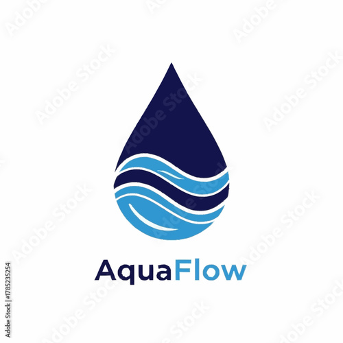 AquaFlow logo featuring a stylized water drop with wave patterns.