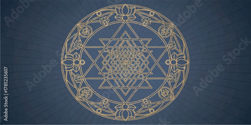 Sacred Saraswati Yantra Symbol with Geometric Golden Design