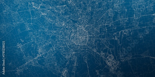 Milan (Italy) street map. The style of the map is blue lights