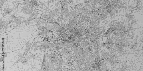 Manchester (United Kingdom) street map. The style of the map is grey paper