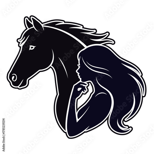 Horse and woman head vector illustration equin animal character design