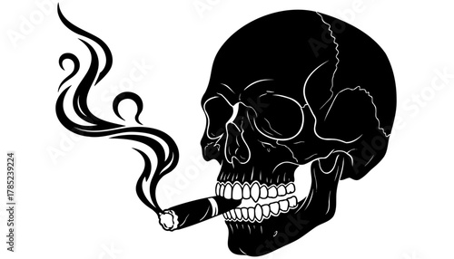 Skull smoking cigar vector illustration death grim danger design artwork