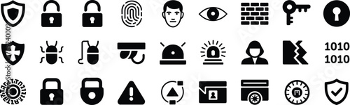 Cybersecurity and Privacy Icons – Minimalist Black Symbols for Digital Protection, UI, and Tech Infographics