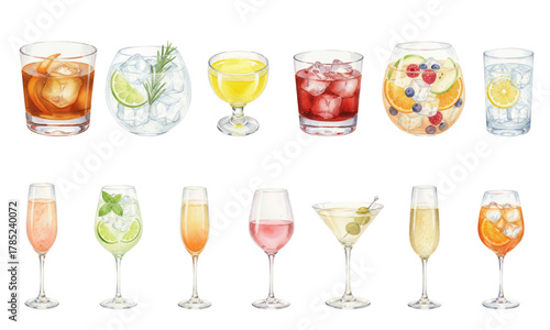 Watercolor Collection of Refreshing Alcoholic and Non-Alcoholic Drinks