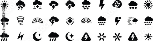 Minimalist Weather Icons Set – Black and White Forecast Symbols for Apps, UI, and Education