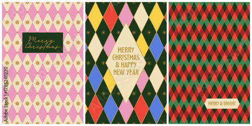 Merry Christmas Greeting Cards. Contemporary triangle holiday postcards featuring clean shapes, elegant composition, and creative geometric style. Perfect for decorative prints, covers, and gifts