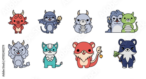 Cartoon creatures collection colorful illustrations for various projects design