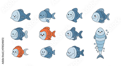 Cartoon fish collection playful aquatic characters in various poses