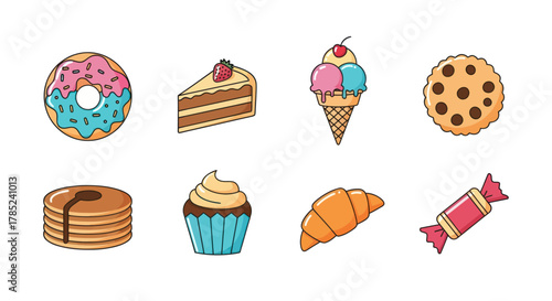 Assorted colorful desserts collection for food and culinary design