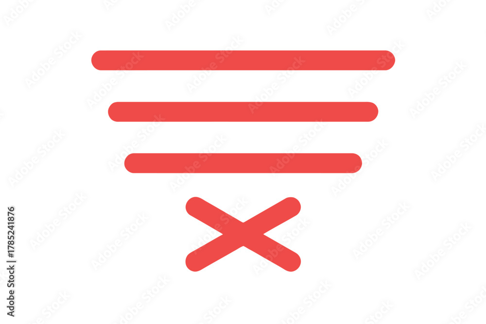 Fototapeta premium Red hamburger menu icon with an x below it on a white background design