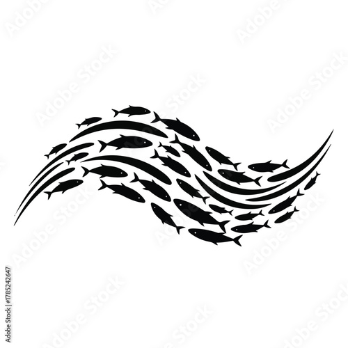 School of Fish Silhouette Minimalist Aquatic Design for Logo, Emblem, or Branding